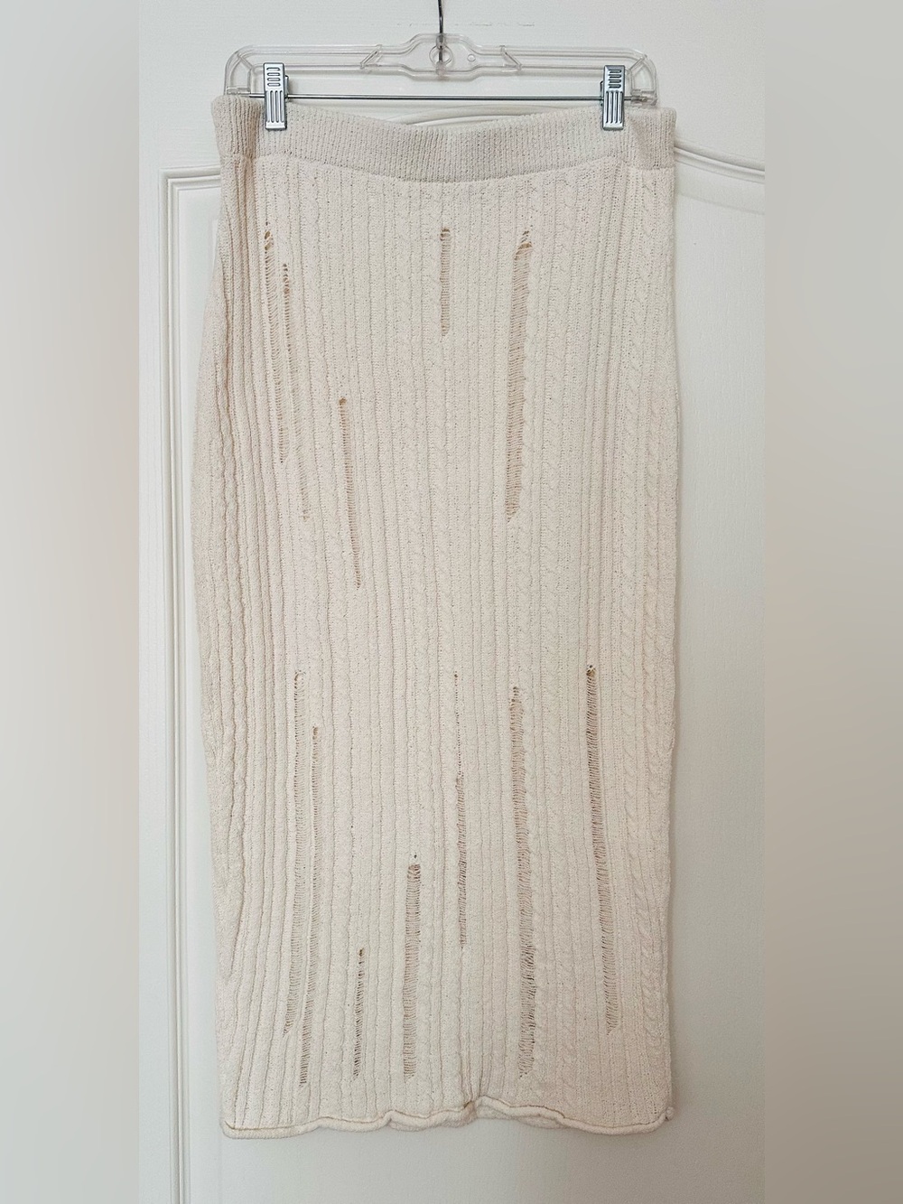 Mango Cream Ribbed Knit Midi Skirt